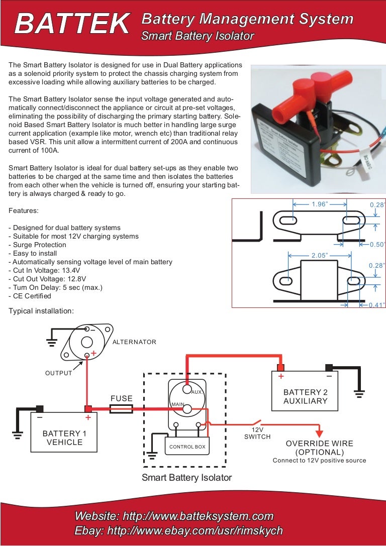 Smart Battery Isolator 12V 100A Technical Specification
