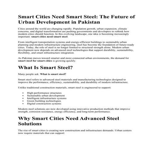 Smart Steel: Transforming Urban Development and Smart Cities in ...