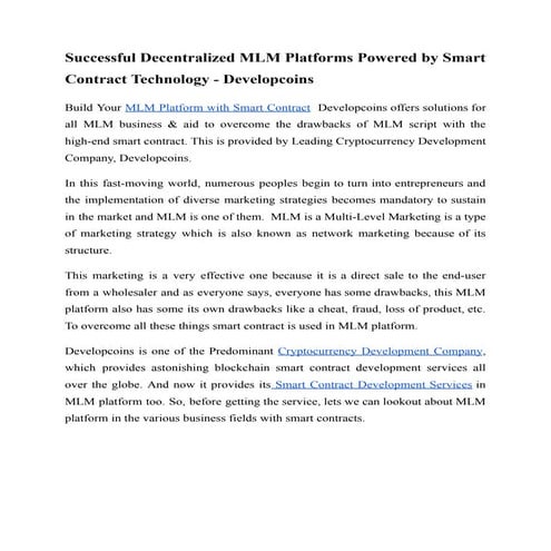 Smart Contract MLM Software to Build Your Decentralized MLM Platform ...