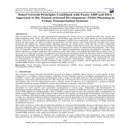 Smart growth principles combined with fuzzy ahp and dea approach to the trans...