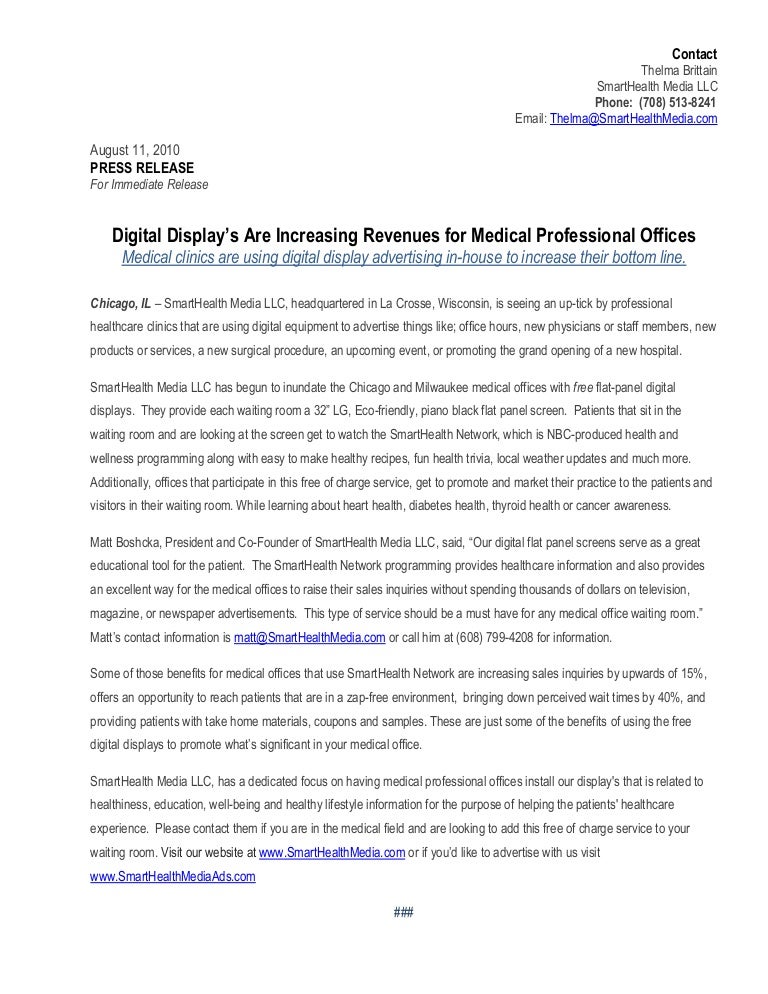Smart Health Media Press Release For August 2010 1 1