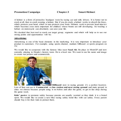 Smart helmet promotional strategy