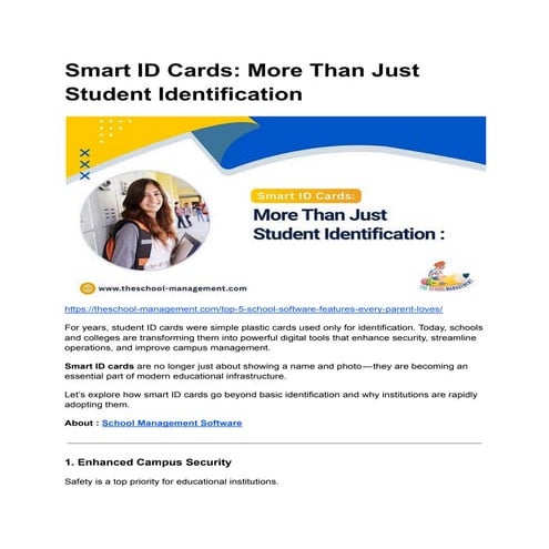 Smart ID Cards in Education: Enhancing Security and Campus Management | PDF