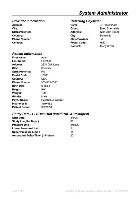 Smart Link Sample Single Night Intelli Pap Auto Adjust