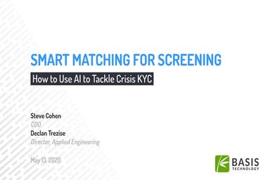 Smart Matching for Screening Webinar - May 2020