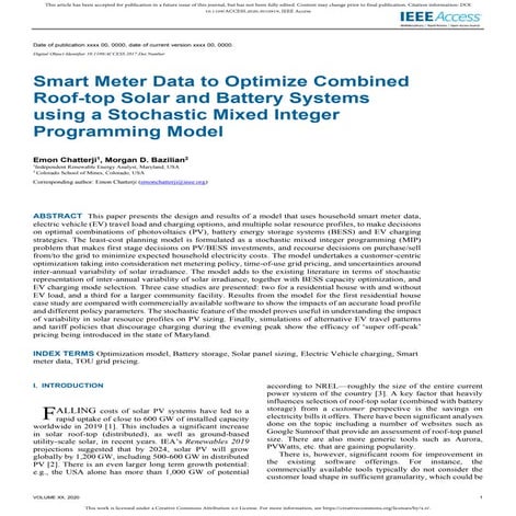 Smart meter  data to optimize combined roof top solar and battery sysmtems us...