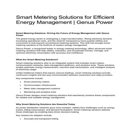Smart Metering Solutions for Efficient Energy Management | Genus Power ...