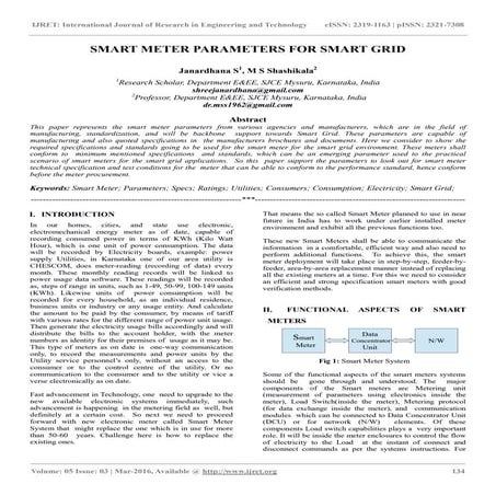 Smart meter parameters for smart grid