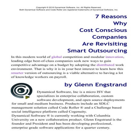 7 Reasons Why Cost Conscious Companies are Revisiting Smart Outsourcing