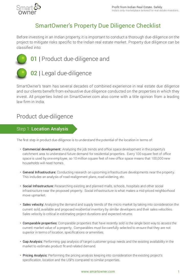 Smartowner S 72 Point Real Estate Due Diligence Checklist