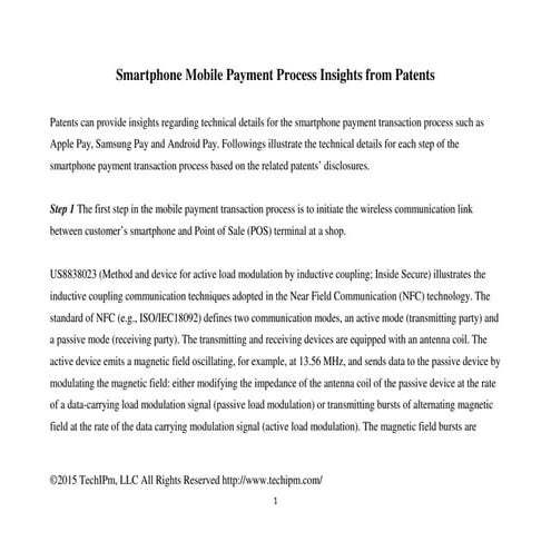 Smartphone Mobile Payment Process Insights from Patents