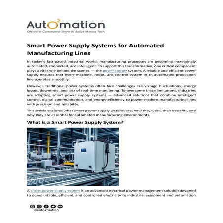 Smart Power Supply Systems for Automated Manufacturing Lines