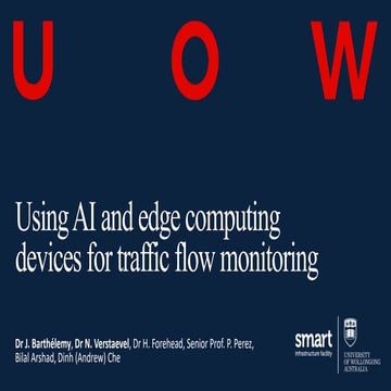 SMART Seminar Series: "Using AI and edge computing devices for traffic flow monitoring". Presented by Dr Johan Barthelemy