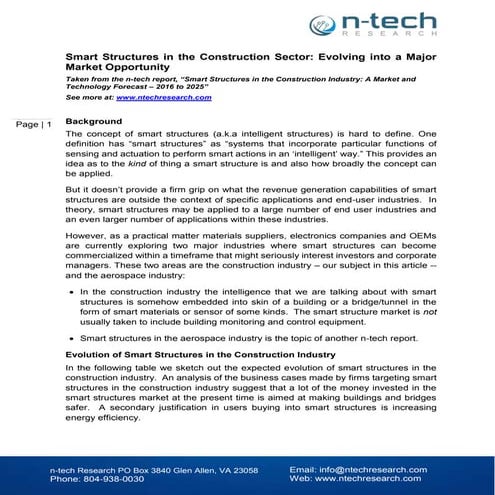 Smart Structures in the Construction Sector: Evolving into a Major Market Opp...