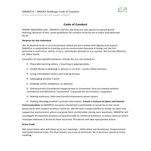 Smar tvt code of conduct