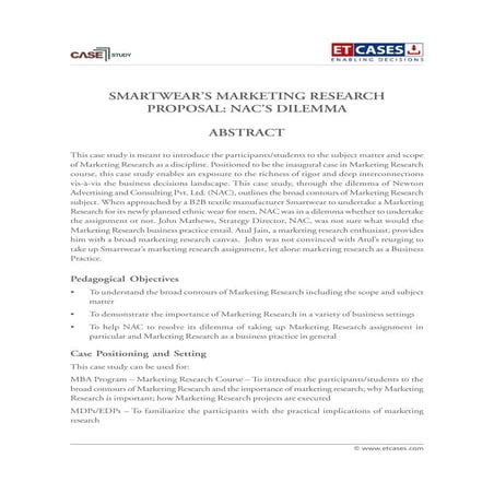 Smartwear’s Marketing Research Proposal: NAC’s Dilemma