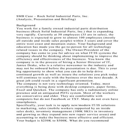 SMB Case – Rock Solid Industrial Parts, Inc.(Analysis, Presentatio.docx