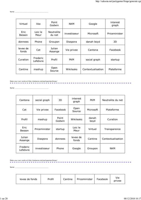 Socialmediabullshit Bingo pour LeWeb10