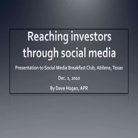 Reaching Investors Through Social Media