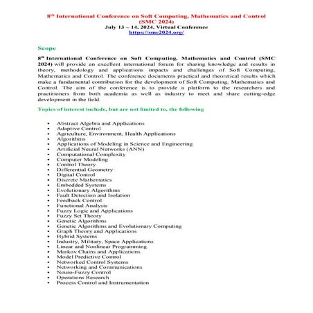 8th International Conference on Soft Computing, Mathematics and Control (SMC 2024)