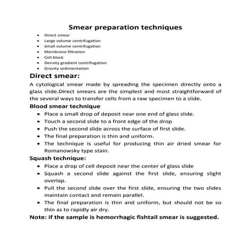 Smear preparation techniques
