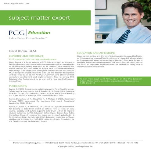 David Ronka, Ed. M., PCG Education Subject Matter Expert