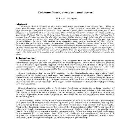 van Heeringen - estimate faster,cheaper and better!