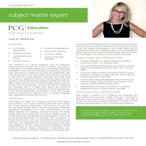 Julie A. McEachin, PCG Education Subject Matter Expert