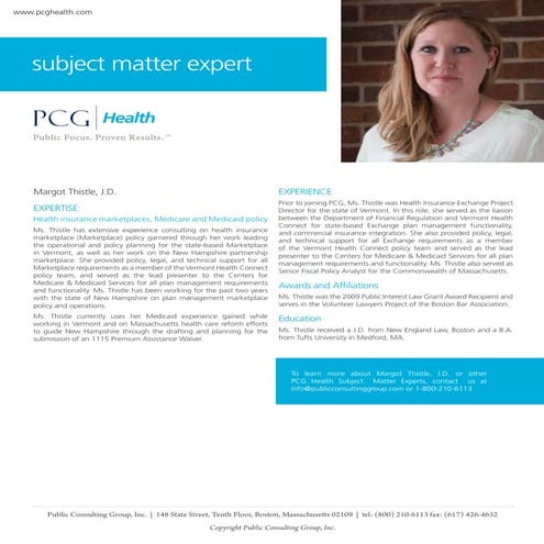 Margot Thistle, PCG Health Subject Matter Expert
