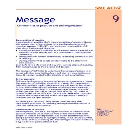 Message 9 CoP self-organisation