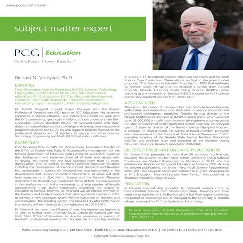 Richard N. Vineyard, Ph.D., PCG Education Subject Matter Expert