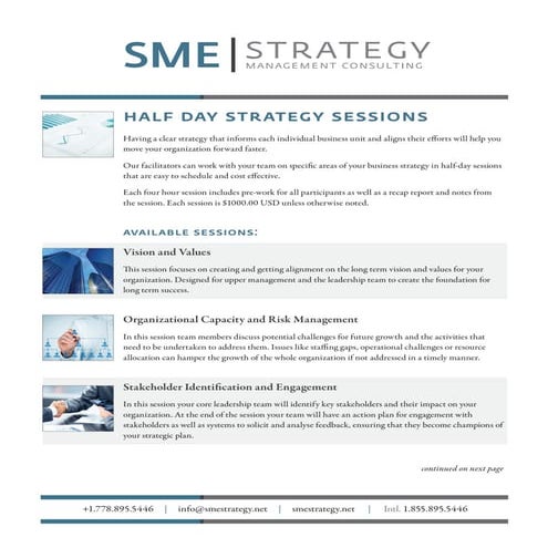 Sme strategy half day strategic planning workshops offsites