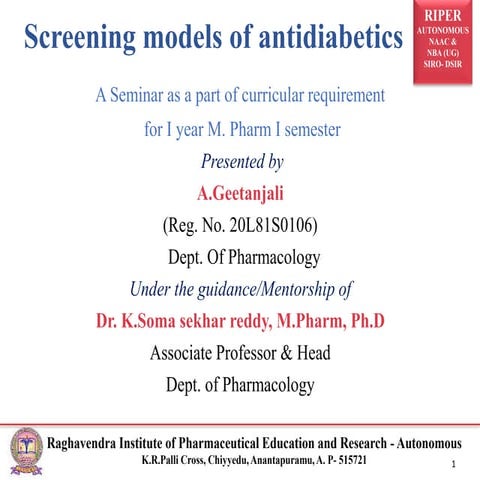 Screening models of Anti diabetics.