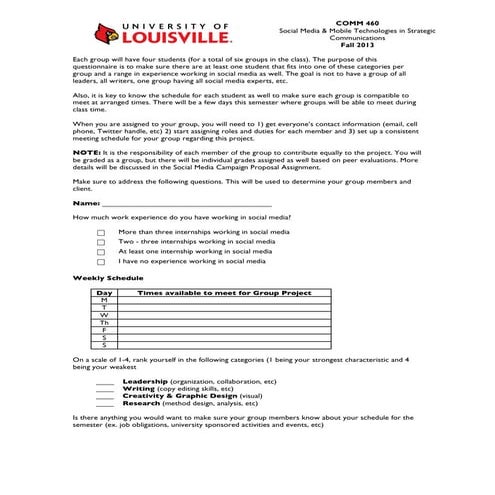 Social Media Group Campaign Proposal Questionnaire