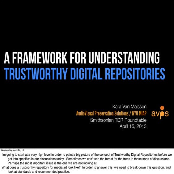 Smithsonian Trustworthy Digital Repository Roundtable
