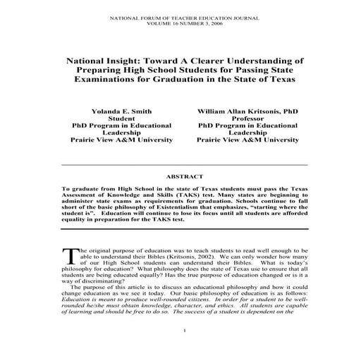 Smith, yolanda e national insight toward a clearer understanding