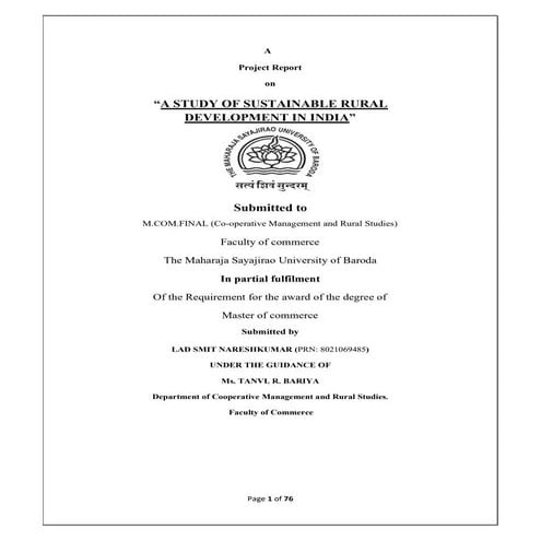 “A STUDY OF SUSTAINABLE RURAL  DEVELOPMENT IN INDIA