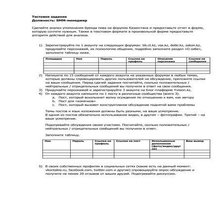 Тестовое задание для SMM-менеджера