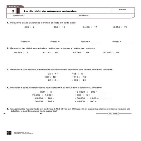 Matemátcias Repaso SM Tema 5 | DOC