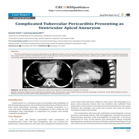 Complicated Tubercular Pericarditis Presenting as Ventricular Apical Aneurysm...