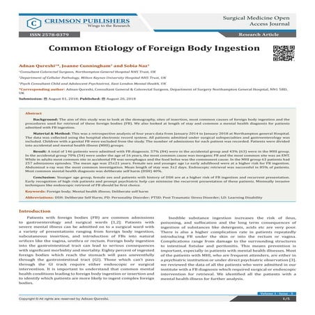 Repeated Behavior of Deliberate Foreign Body Ingestion in a Patient ...