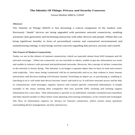 The Identity of Things: Privacy & Security Concerns