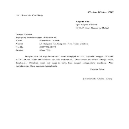 Smp surat izin cuti melahirkan | PDF