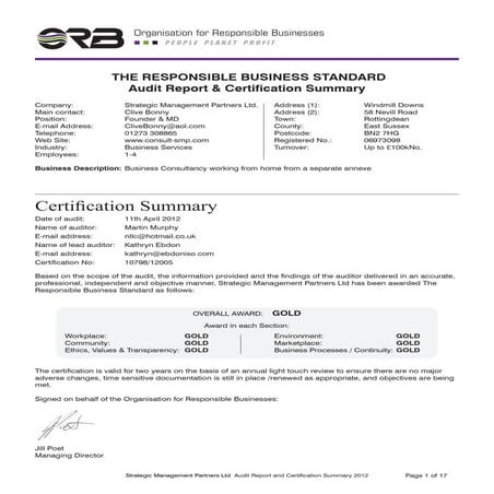 audit report for Responsible Business Standards