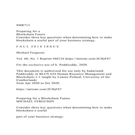 SMR713 Preparing for a Blockchain Future Consider thre.docx