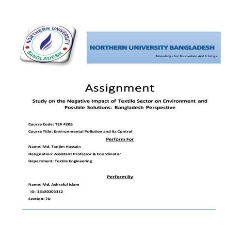 Study on the Negative Impact of Textile Sector on Environment and ...