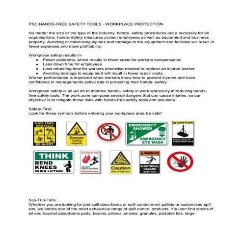PSC Hands-Free Safety Tools - Workplace Protection | PDF