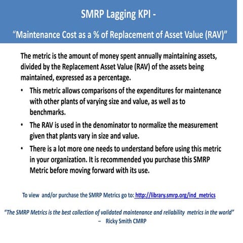 SMRP - Maintenance Cost as a Percent of RAV | PDF