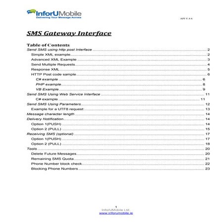 InforUMobile SMS API