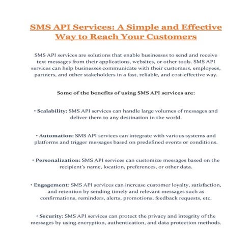 SMS API Services: A Simple and Effective Way to Reach Your Customers | PDF